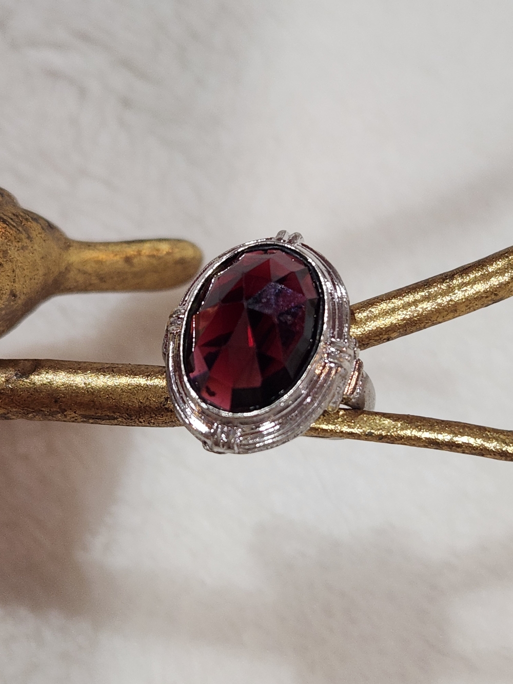 Uncas Vintage Sterling Ring with Large Oval Garnet, Size 4.5